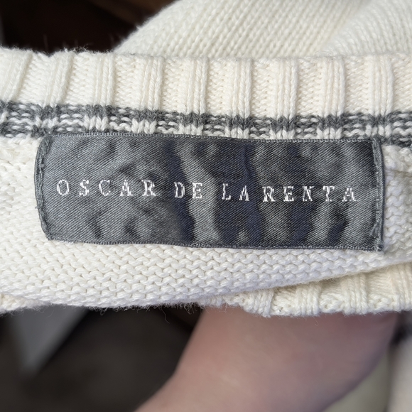 Oscar de la Renta 100% Cotton Cream Windowpane Grid Knit Sweater Men’s L - Picture 4 of 5